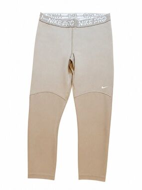 Nike Pro Women’s Light Gray Sheer Panel Leggings with Branded Waistband Size L